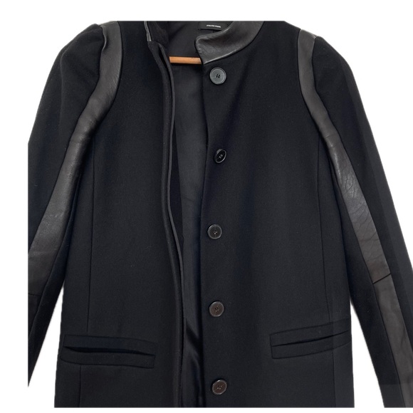 Club Monaco Jamie Italian Wool and Leather Trim Button Up Coat w/ Pockets; Wm XS - Picture 8 of 14